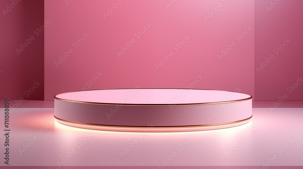 A podium in delicate pastel colors, an empty round-shaped advertising stand for product demonstrations. Layout for the design A podium in delicate pastel colors, an empty round-shaped advertising stand for product demonstrations. Layout for the design