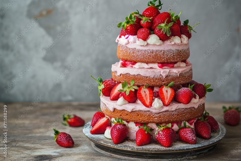 It is a luxurious and beautiful strawberry 3-tier cake. generative ai It is a luxurious and beautiful strawberry 3-tier cake. generative ai