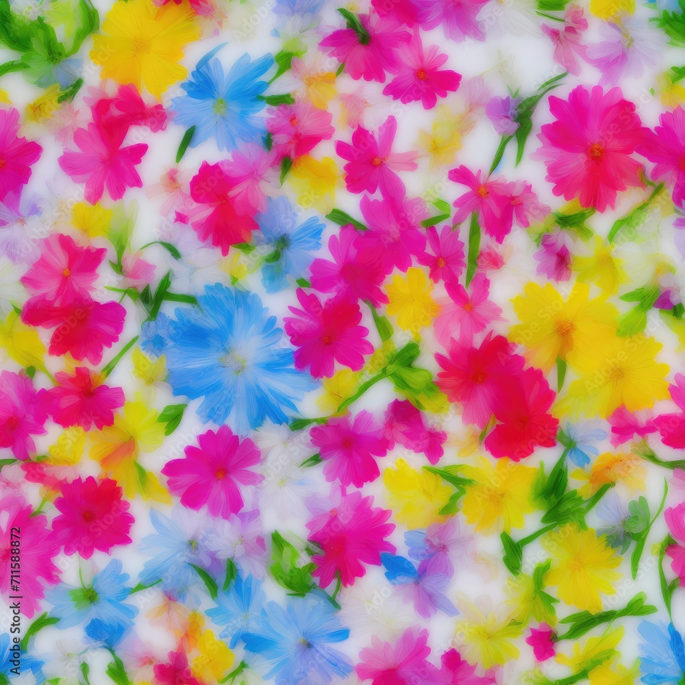 Acrylic flowers. Abstract seamless pattern. AI generated.