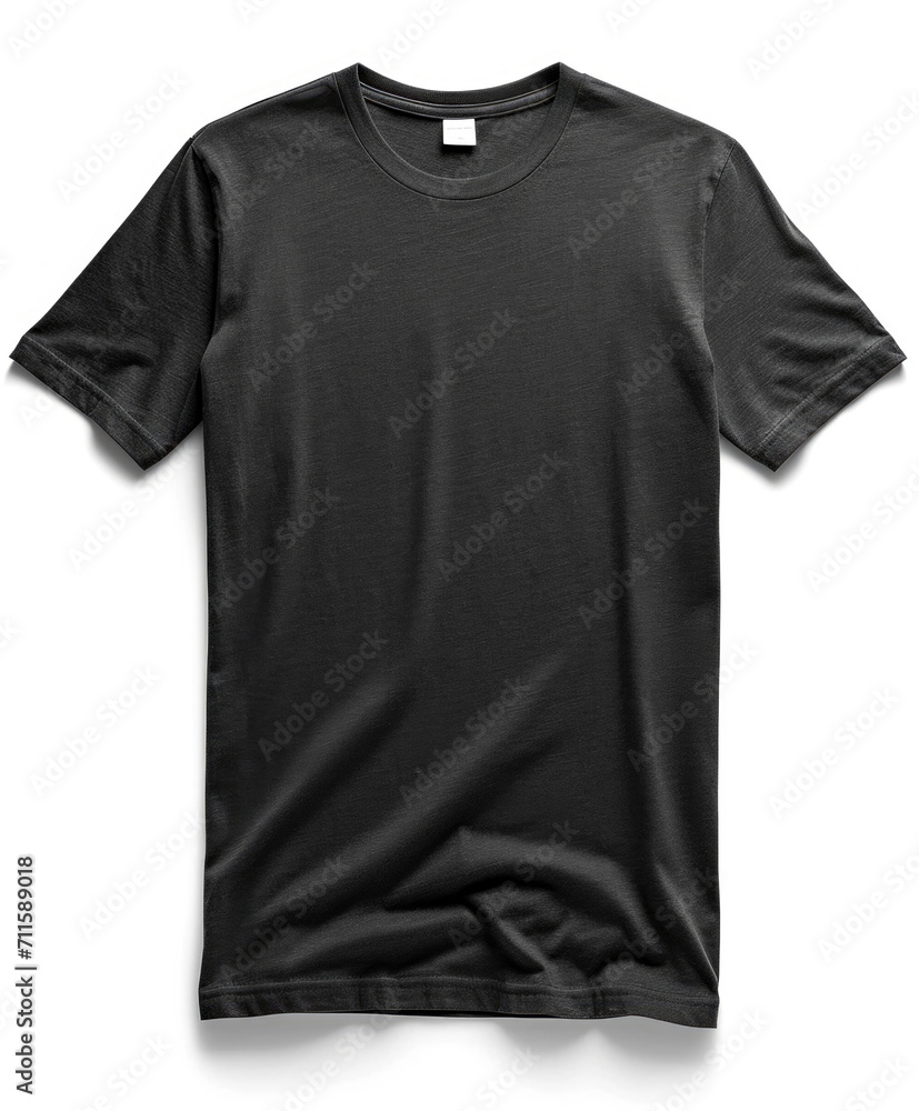 A black t-shirt, tshirt on a white background, mockup on light background. A black t-shirt, tshirt on a white background, mockup on light background.