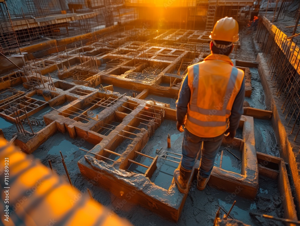 Engineers are inspecting concrete pouring work and the sun is shining. Engineers are inspecting concrete pouring work and the sun is shining.