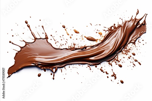 Rich and smooth melted chocolate making a delectable mess on a pristine white background