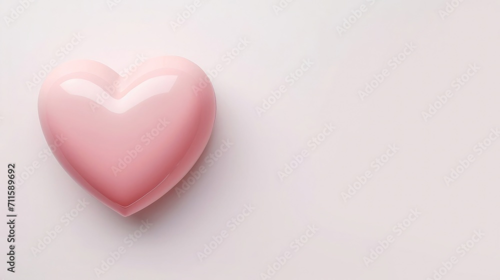 Porcelain heart in pink color on white background, free space for text, Valentine's Day