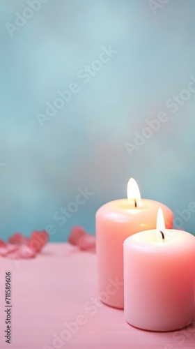   andle on blue background  Valentine s Day  free space for text