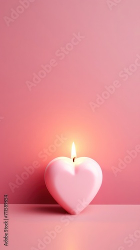 Heart shaped candle on pink background  Valentine s Day  free space for text