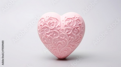 Porcelain heart in pink color on white background, free space for text, Valentine's Day