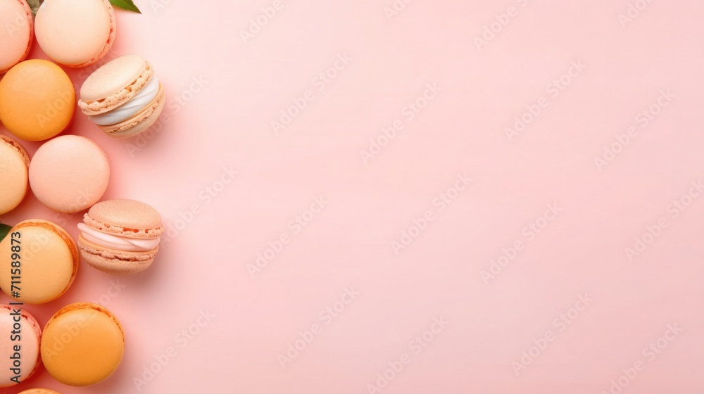 Macaroons on peach background, Valentine's Day, free space for text