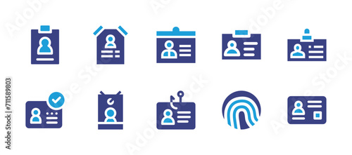 Identity icon set. Duotone color. Vector illustration. Containing id, id card, identity card, identification card, branding, student card, poster.