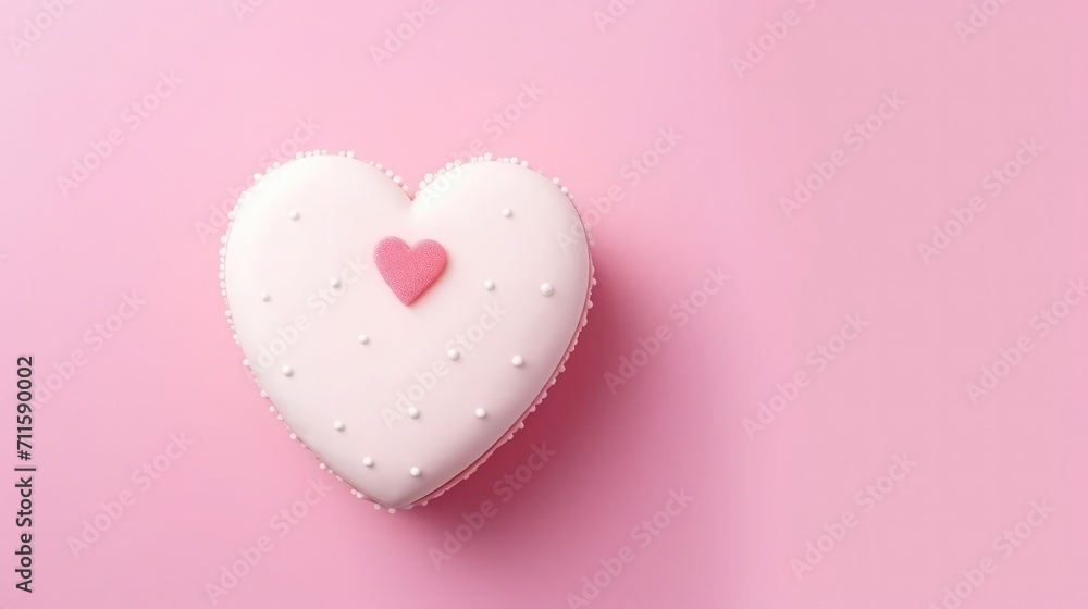 Bento cake with heart shaped heart pattern on light pink background, Valentine's Day, free space for text