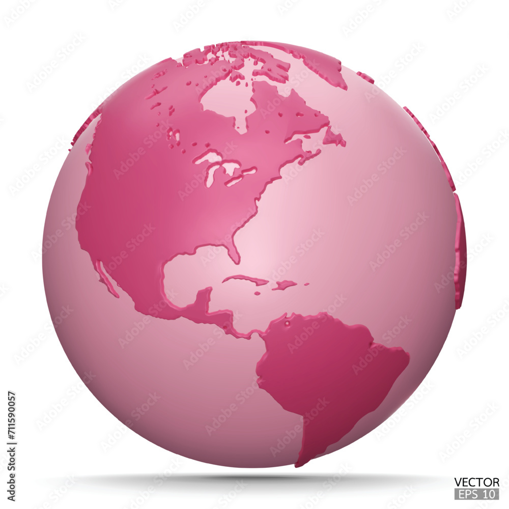 3D Earth Globes with shadow on white background. Pink Modern world map. World planet. Travel around the world, Earth Day, or environment conservation concept. 3D vector illustration. 3D Earth Globes with shadow on white background. Pink Modern world map. World planet. Travel around the world, Earth Day, or environment conservation concept. 3D vector illustration.