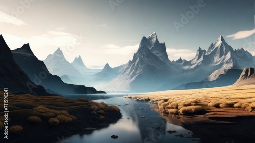 Peaceful landscapes beautiful natural scenery of mountains and rivers © sndffa14