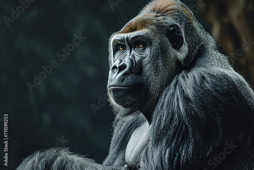 The silverback gorilla leads the group with a powerful but gentle demeanor.