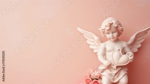 Cute cupid on pink background, Valentine's Day, free space for text