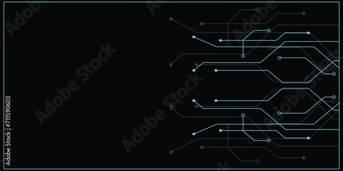 Abstract  blue tech circuit board lines sci-fi banner design. Futuristic computer chip background. 