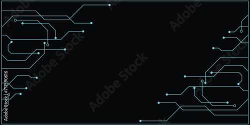 Abstract  blue tech circuit board lines sci-fi banner design. Futuristic computer chip background. 