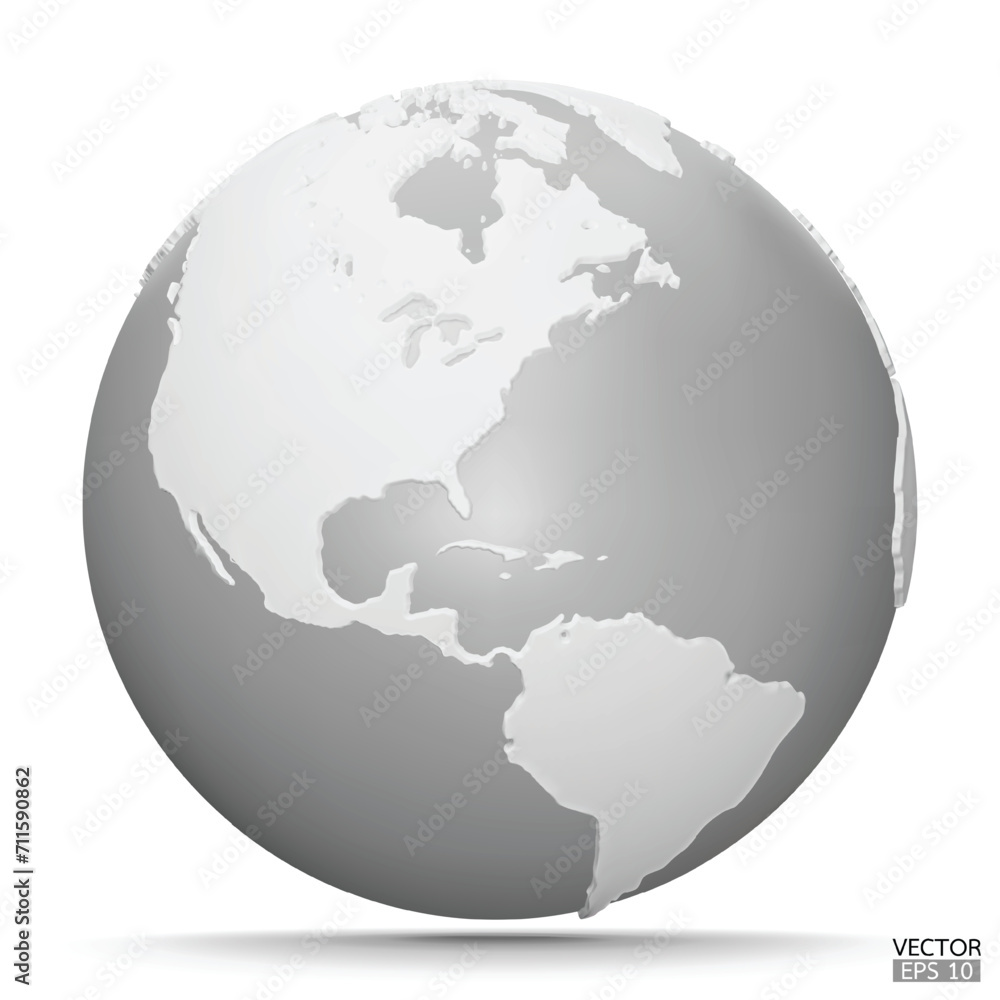 3D Earth Globes with shadow on white background. White and gray Modern world map. World planet. Travel around the world, Earth Day, or environment conservation concept. 3D vector illustration. 3D Earth Globes with shadow on white background. White and gray Modern world map. World planet. Travel around the world, Earth Day, or environment conservation concept. 3D vector illustration.