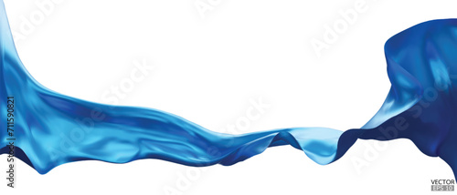 Flying dark blue silk textile fabric flag background. Smooth elegant blue Satin Isolated on white Background for grand opening ceremony. Dark Blue curtain. 3d vector illustration