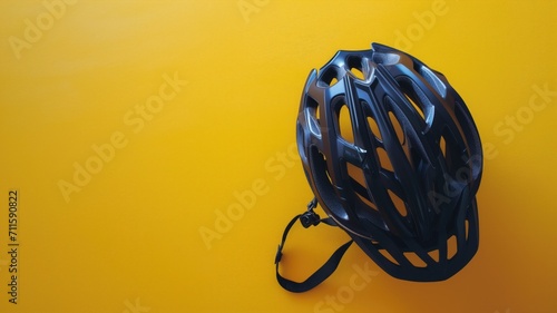 Bicycle helmet on a bright yellow background photo