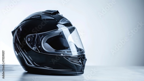 Stylish black motorcycle helmet on a white gradient background photo