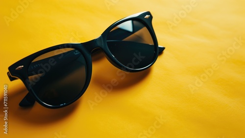 Classic black sunglasses on a vibrant yellow surface