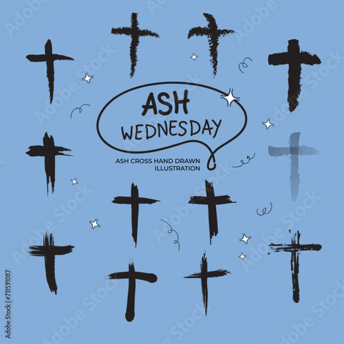 Paint brush illustration set of Ash Cross christianity