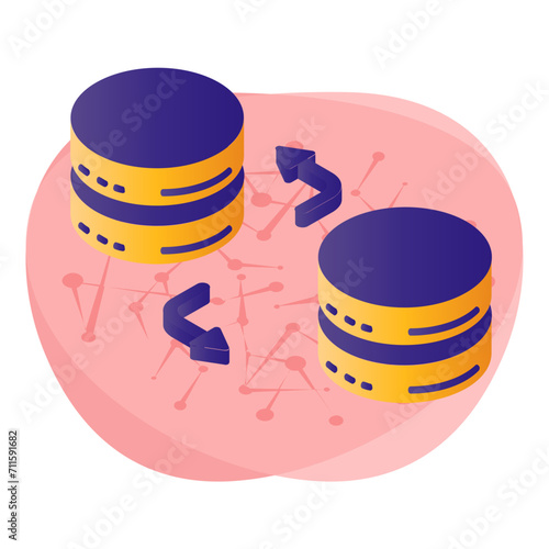 Database active passive replication isometric Concept, Virtual synchrony Vector Icon Design, Big data Symbol, Business intelligence Sign,Web hosting and Data Center Stock Illustration