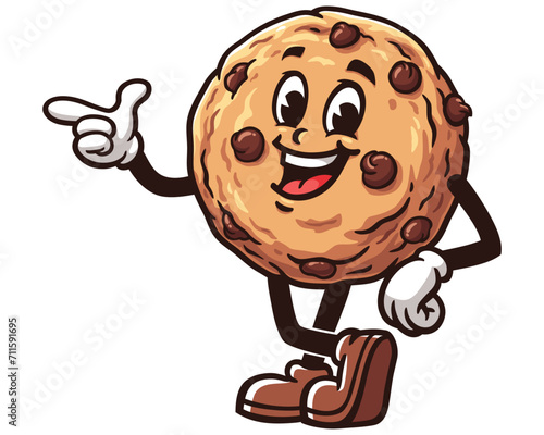 Cookie with pointing hand and relax pose cartoon mascot illustration character vector clip art logo hand drawn