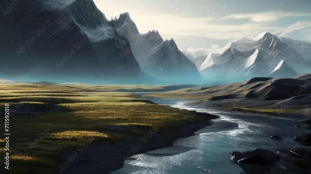 Fototapeta premium Peaceful landscapes beautiful natural scenery of mountains and rivers