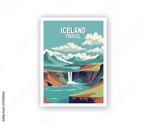 Iceland Illustration Art. Travel Poster Wall Art. Minimalist Vector art