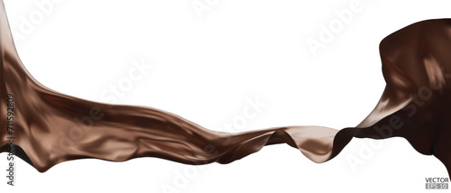 Flying dark brown silk textile fabric flag background. Smooth elegant chocolate Satin Isolated on Background for grand opening ceremony. Flying dark brown silk vertical image.