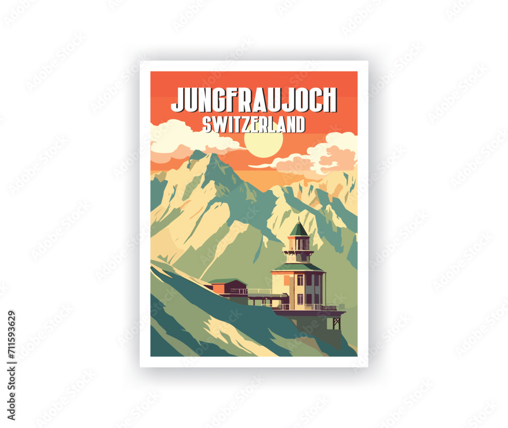 Jungfraujoch Illustration Art. Travel Poster Wall Art. Minimalist Vector art