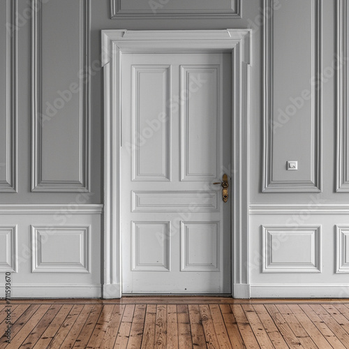 Wallpaper Mural luxury door of a cloosed white hotel, brown wooden floor. Front view Torontodigital.ca