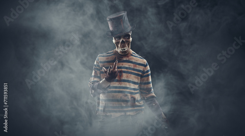 Spooky evil character surrounded by fog