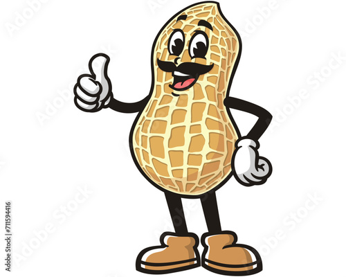 Peanut with mustache cartoon mascot illustration character vector clip art logo hand drawn