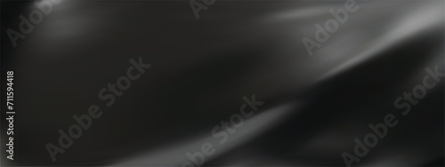 Abstract black gradient background. Minimalistic subtle wavy black silk texture. 3D vector illustration.