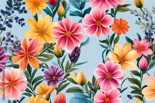 seamless background with pink and yellow flowers
