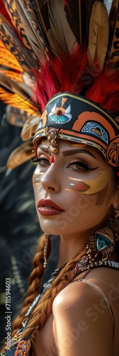 Woman in the Goddess Ancient Aztec Empire Beauty Style - Beautiful Goddess Girl Background created with Generative AI Technology