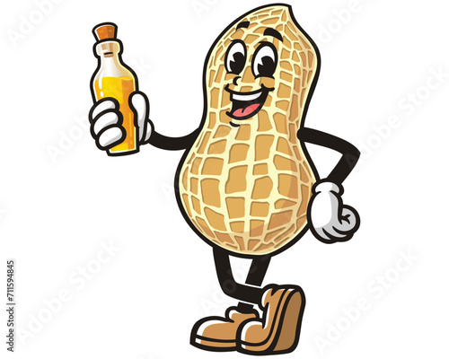 Peanut with peanut oil cartoon mascot illustration character vector clip art logo hand drawn