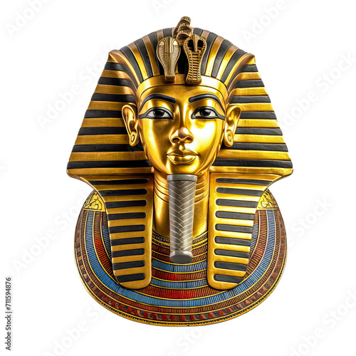 Ägyptische Grabmaske aus Gold, Tutanchamun, freigestellt vor transparentem Hintergrund, Generative AI photo