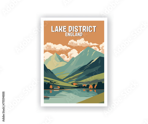 Lake District Illustration Art. Travel Poster Wall Art. Minimalist Vector art
