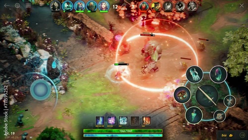 Animation of the strategy mobile game. Animation of the gameplay of the strategy mobile video game. Animation of the character destroying a rival boos in the mobile strategy game. MOBA photo