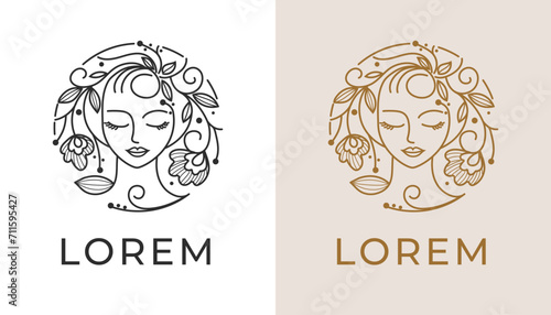 natural  beauty Woman face logo icon vector design illustration best for cosmetics, beauty, salon, health and spa, fashion themes. photo