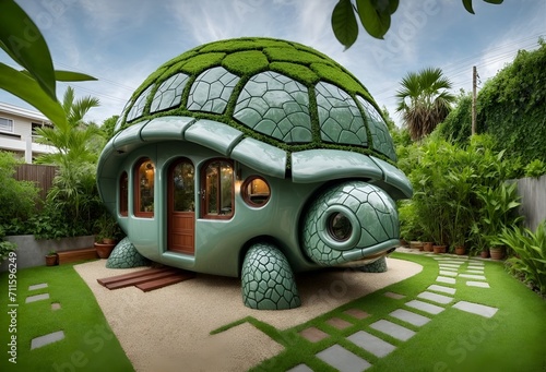 a small, delightful house designed to resemble a turtle photo