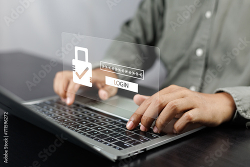 Cyber security concept, User enters password to login to privacy and protect personal data, Secure technology, Secure access to internet information, Business and person confidentiality. photo