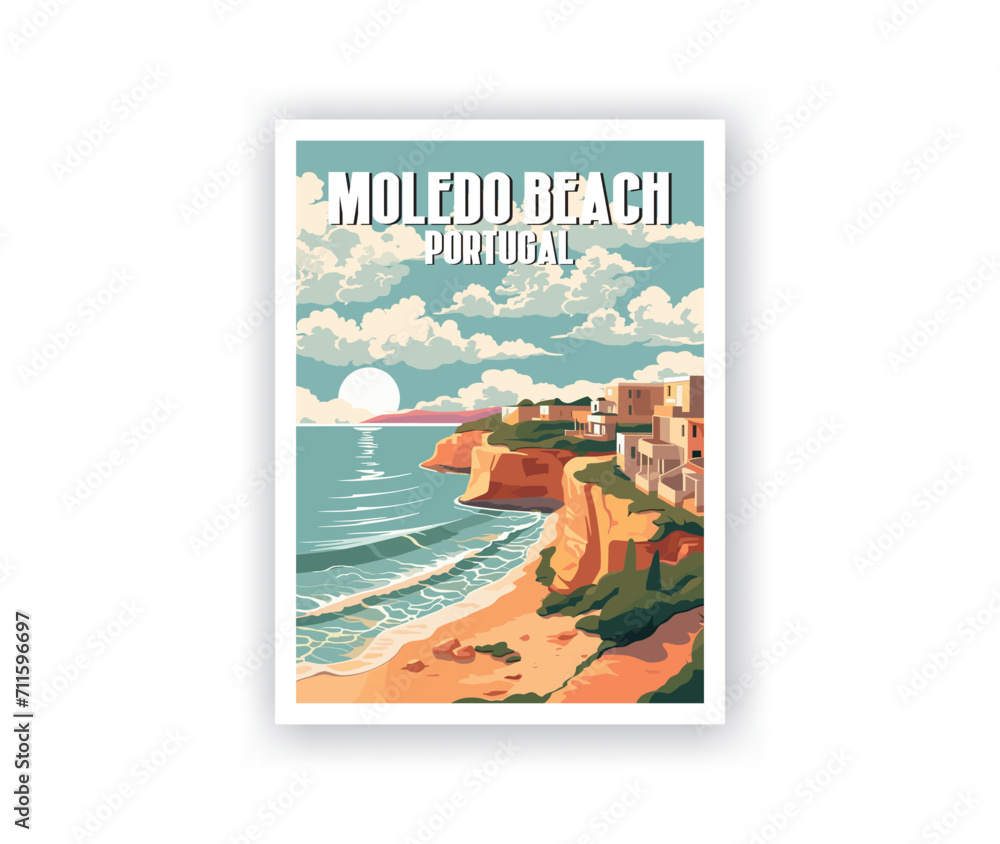 Moledo Beach Illustration Art. Travel Poster Wall Art. Minimalist Vector art