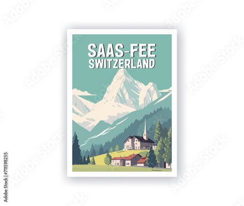 Saas-fee Illustration Art. Travel Poster Wall Art. Minimalist Vector art