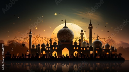 Foto An ornate eid celebration with intricate mosques silhouette inside a glowing lan