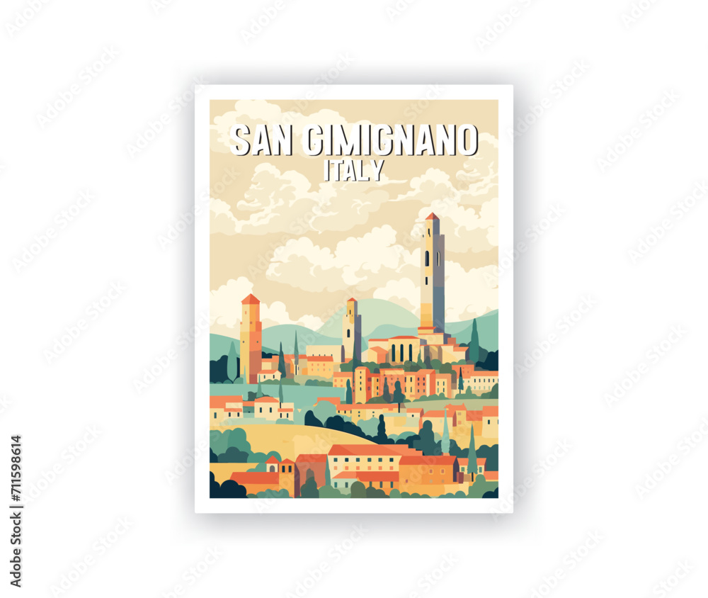 San Gimignano Illustration Art. Travel Poster Wall Art. Minimalist Vector art