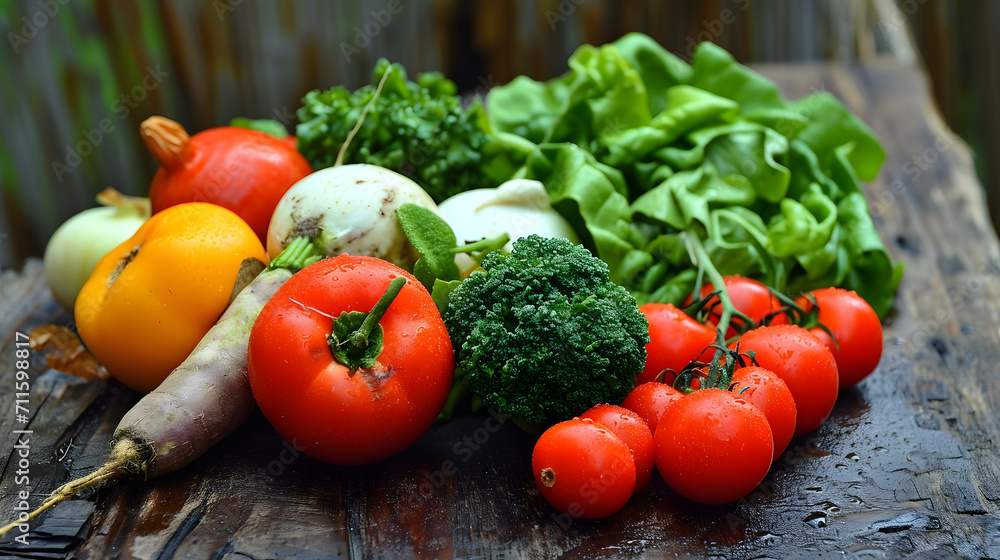 Fresh Organic Vegetables on Rustic Wooden Background Fresh Organic Vegetables on Rustic Wooden Background
