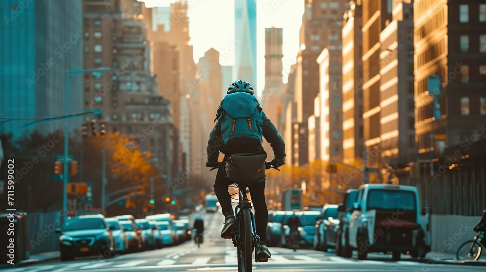 Fototapeta premium 自転車で都市を走る男性02